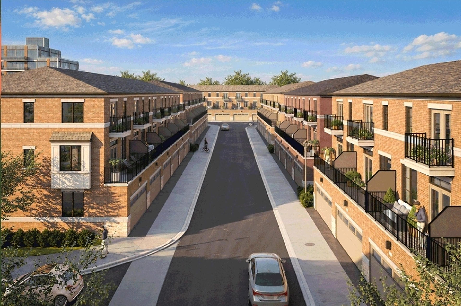 Elements Milton townhome streetscape rendering at Bronte Street South and Britannia Road in Milton, Ontario