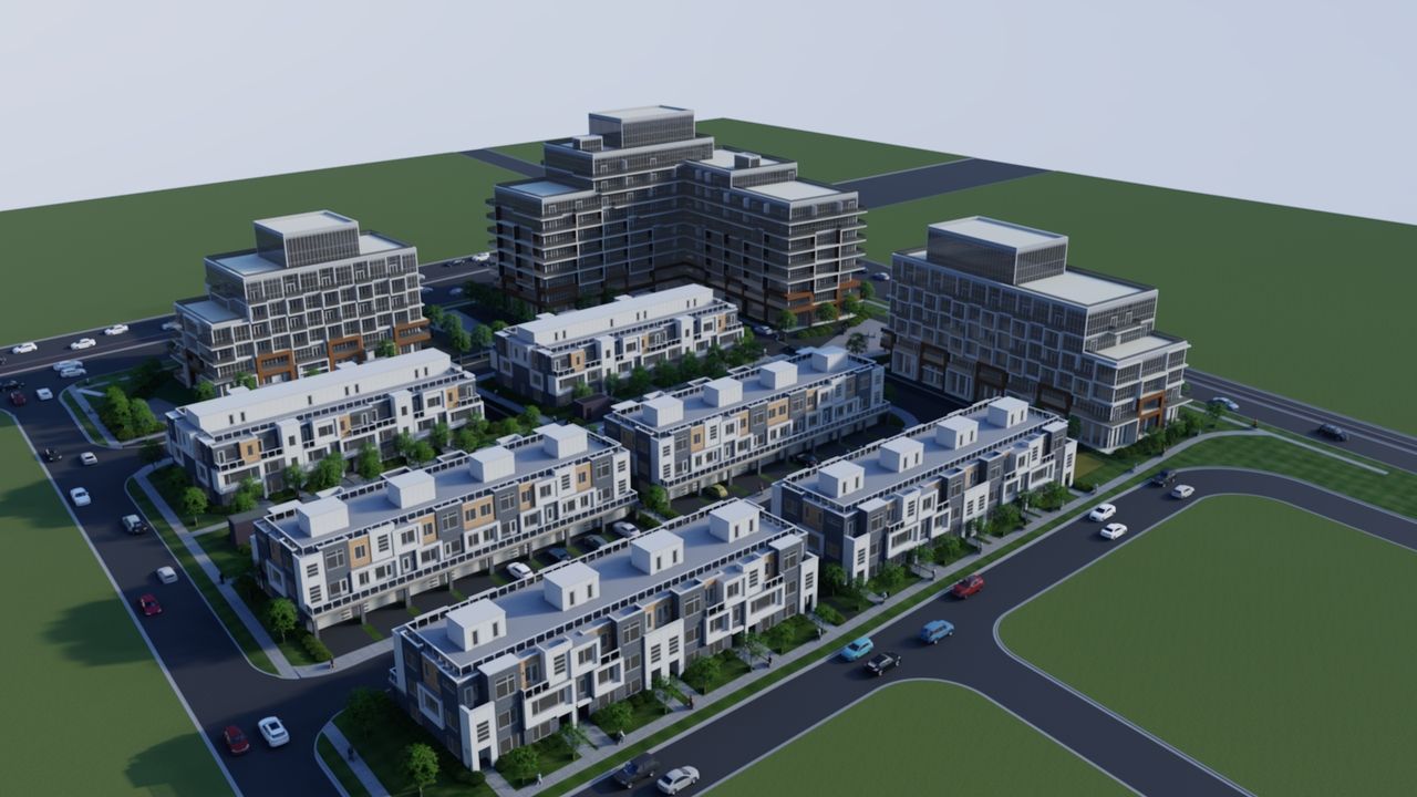 Elements Milton neighbourhood aerial map — Bronte Street South and Britannia Road area showing nearby schools, shopping, parks, and transit in Milton Ontario